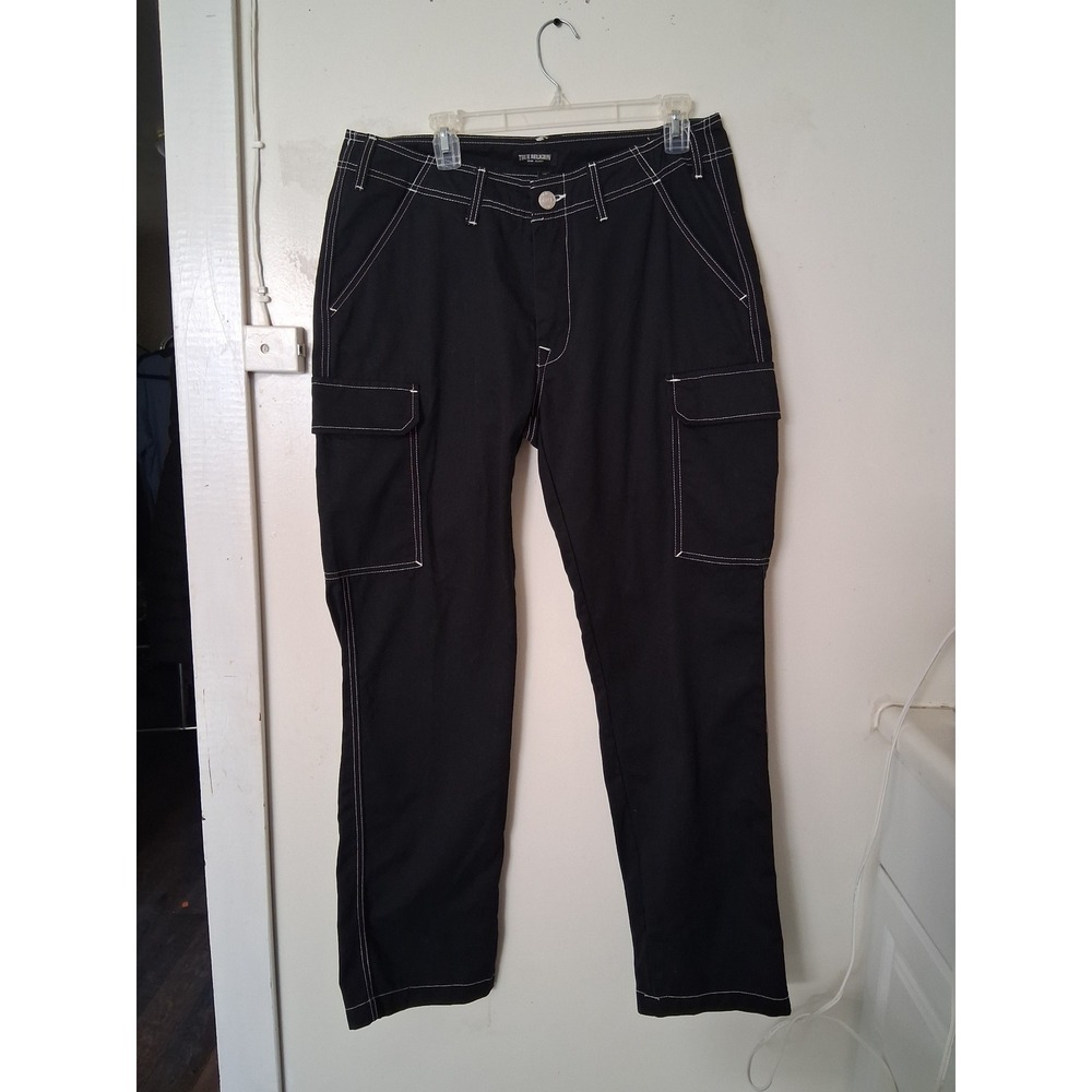 True Religion size 33 Mens Black White Contrast Stitch Cargo Pants Straight Leg